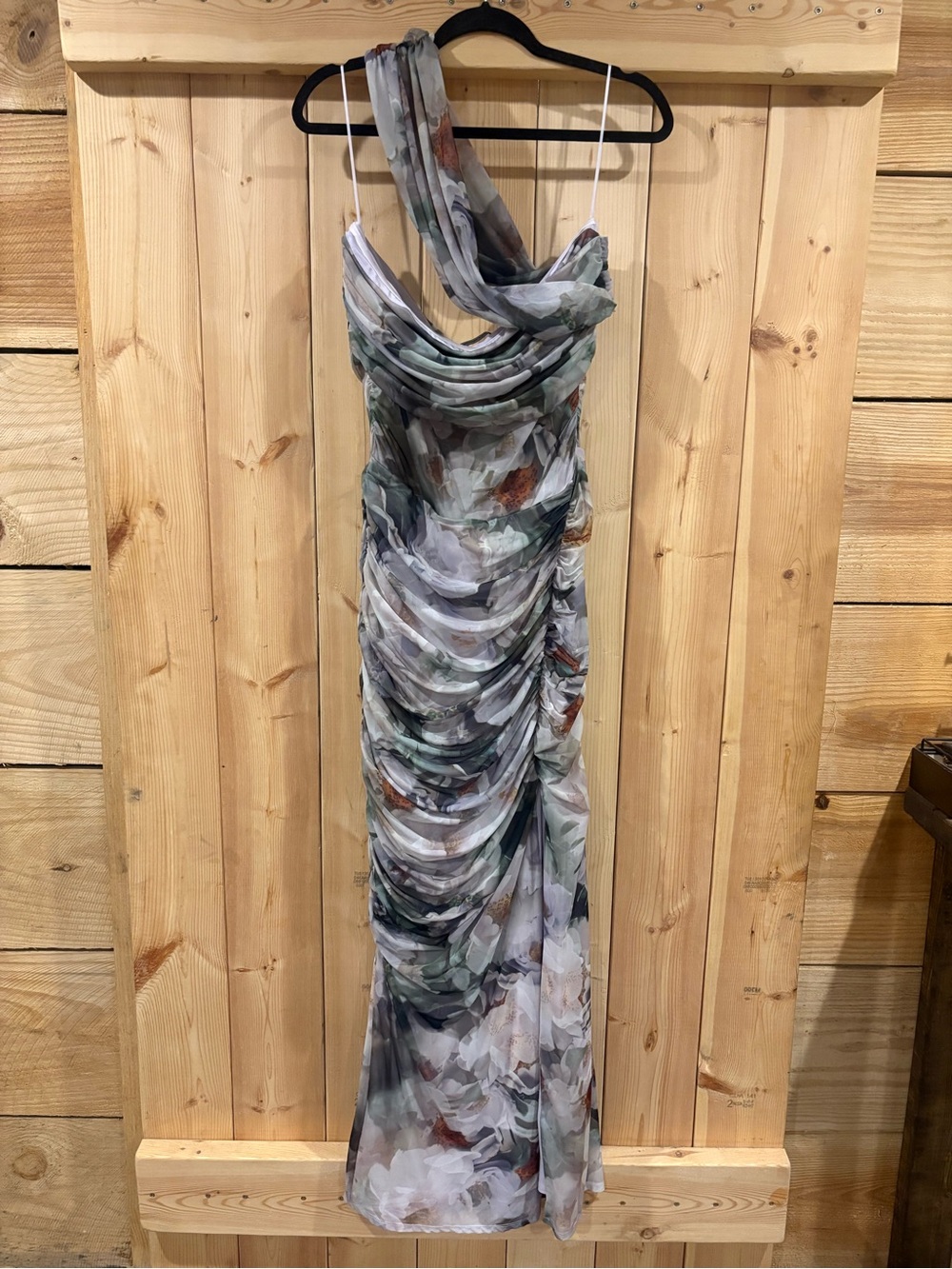 Abercrombie & Fitch Floral Draped Maxi Dress in Sage, Ivory, and Rust